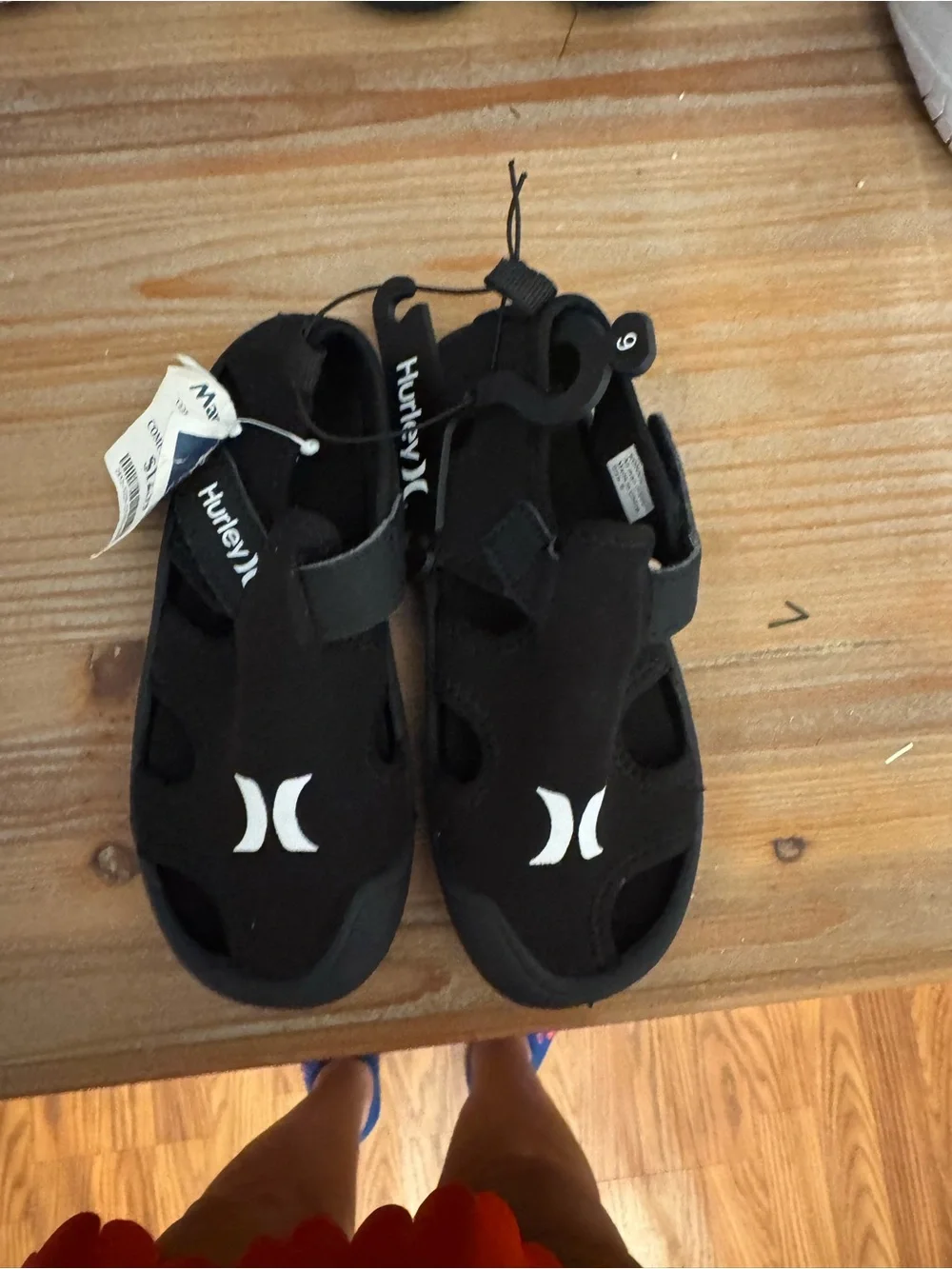 Hurley Kids Black Hook-and-Loop Water Sandals with White Logo